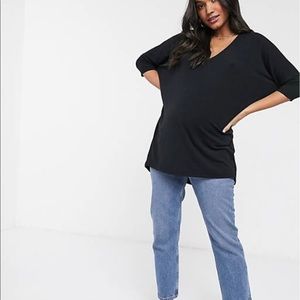 ASOS Maternity v-neck oversized top, black, US 6